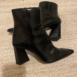 Zara black leather heeled booties size 37